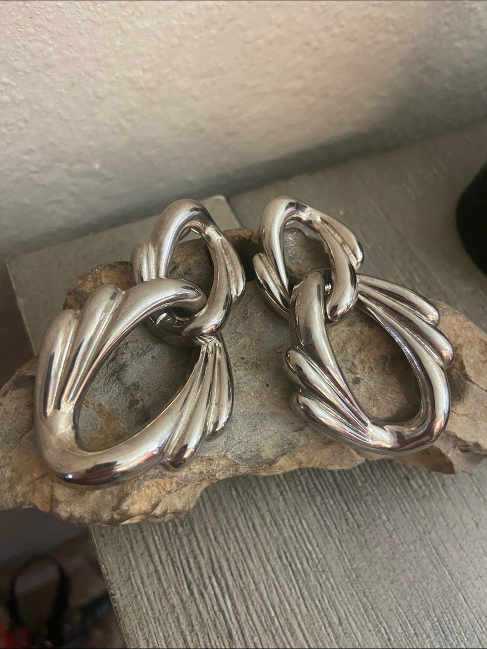 Vintage 80s Large TAXCO Sterling Silver Swirl Dangling Post Stud Earrings